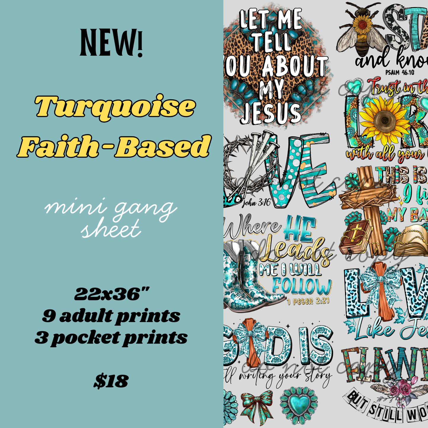 Turquoise Faith-Based Mini Gang Sheet