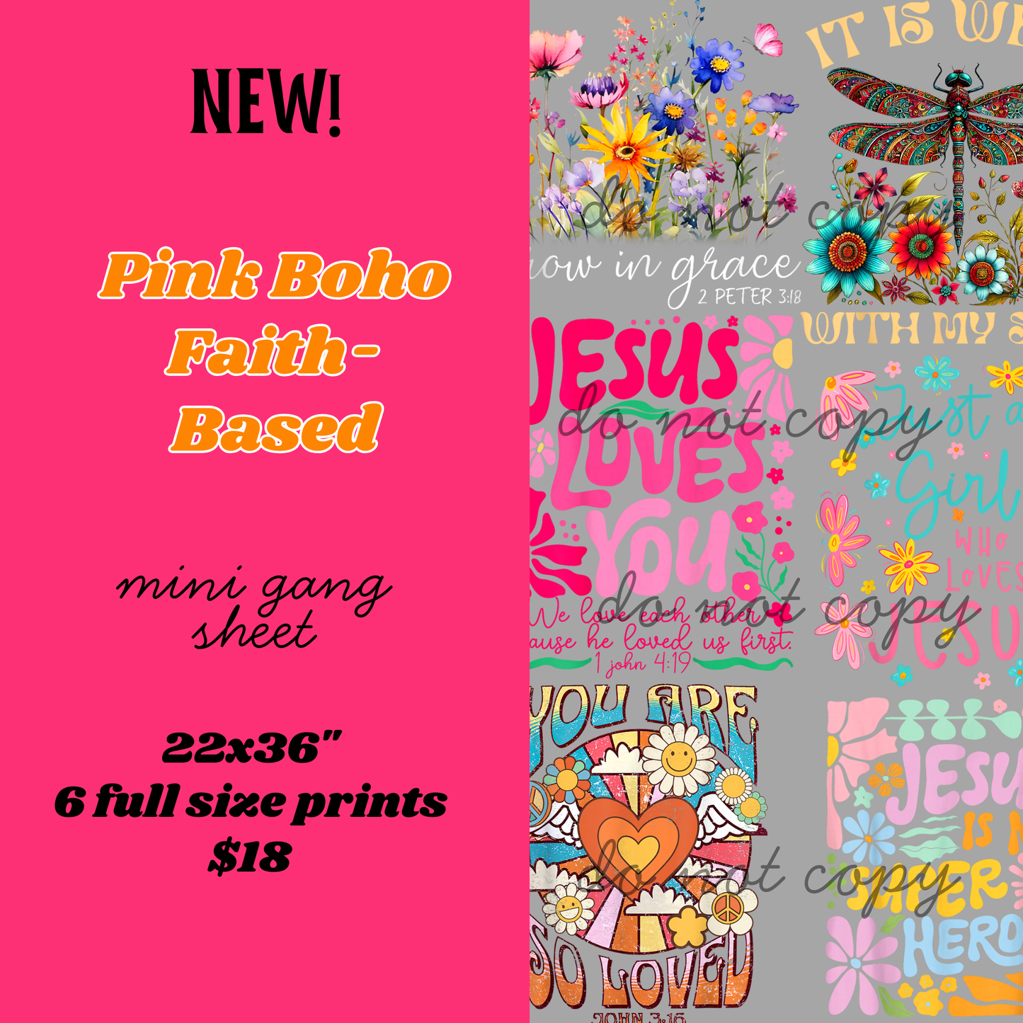 Pink Boho Faith-Based Mini Gang Sheet