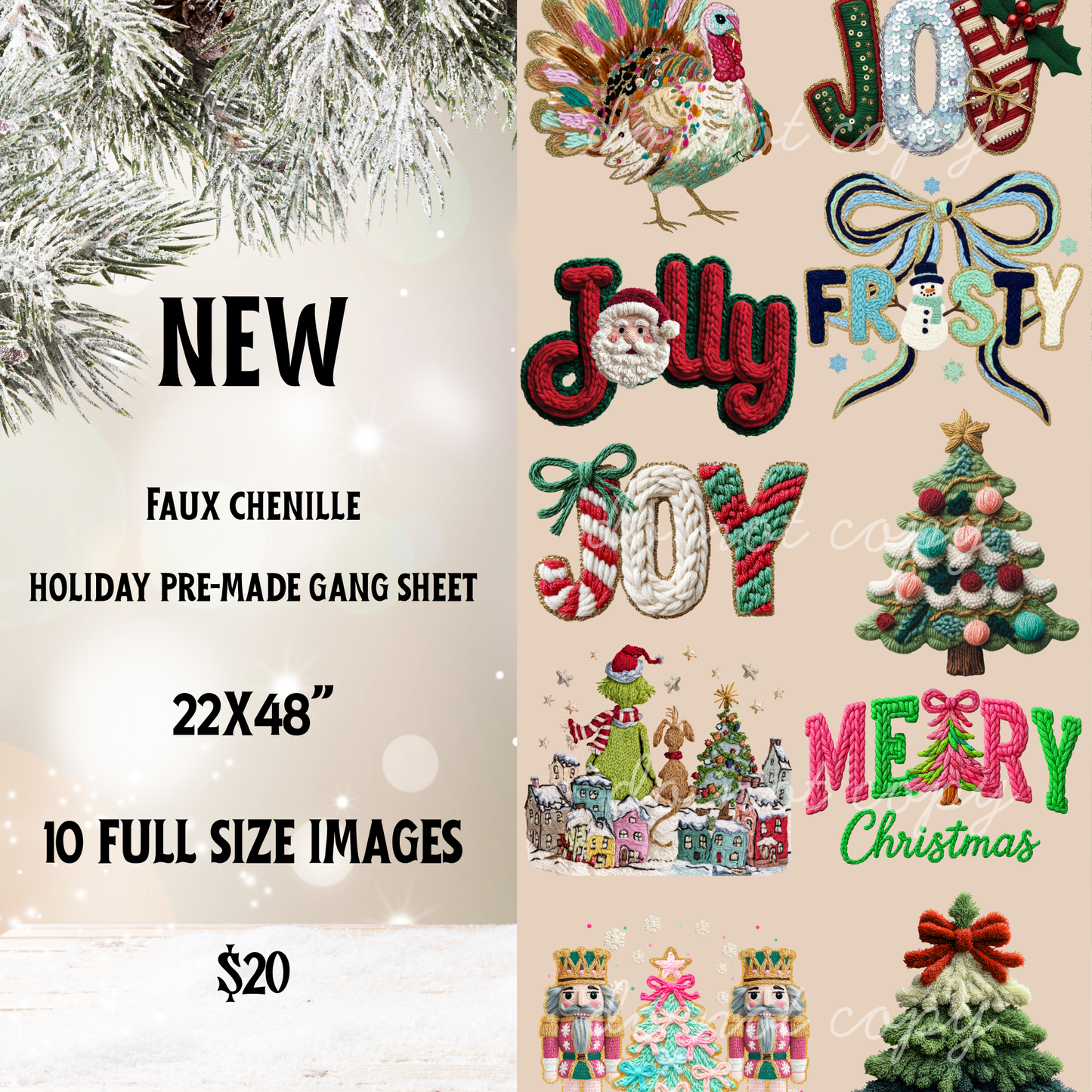 Holiday Faux Chenille 48" Pre-Made Gang Sheet