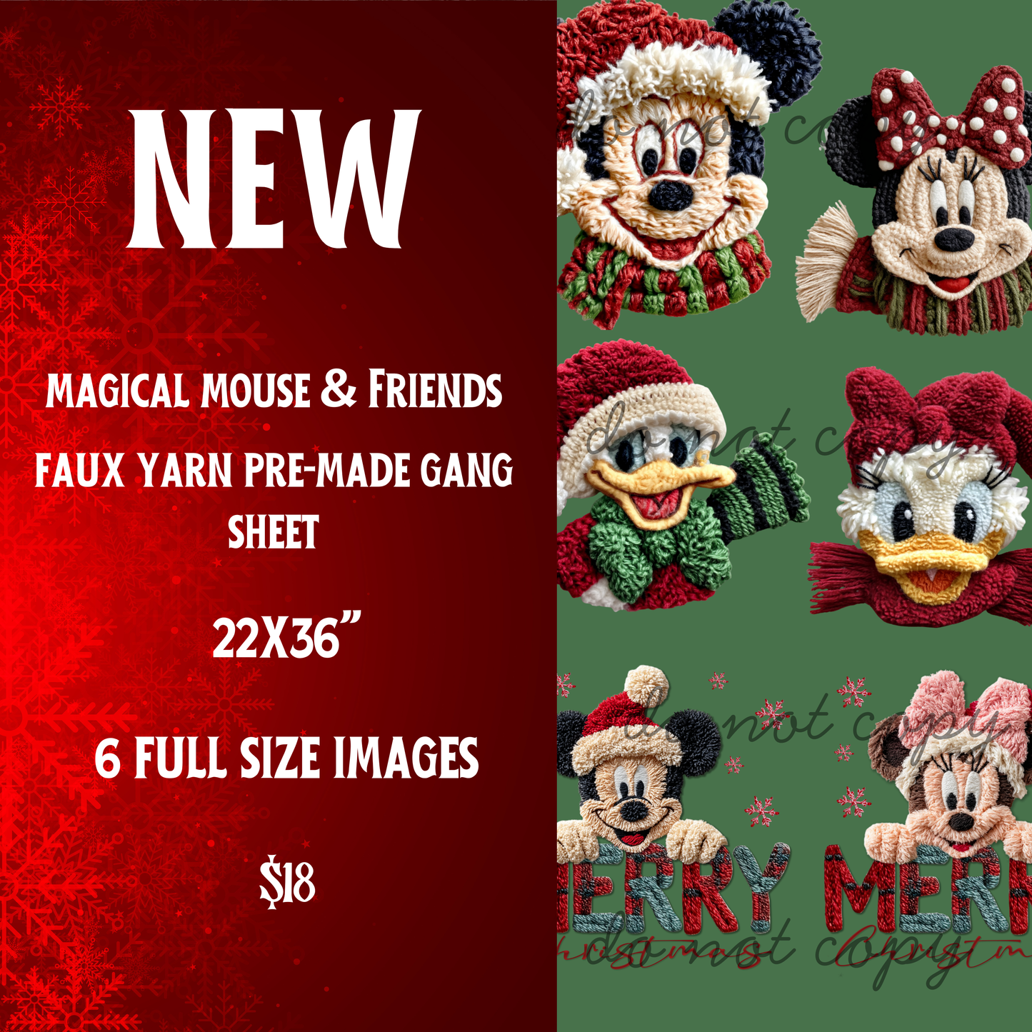 Magical Mouse & Friends Faux Yarn Christmas Pre-Made Gang Sheet