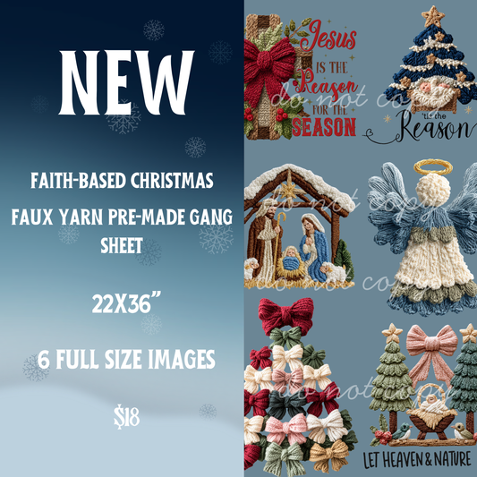 Fath-Based Christmas Faux Yarn Christmas Pre-Made Gang Sheet