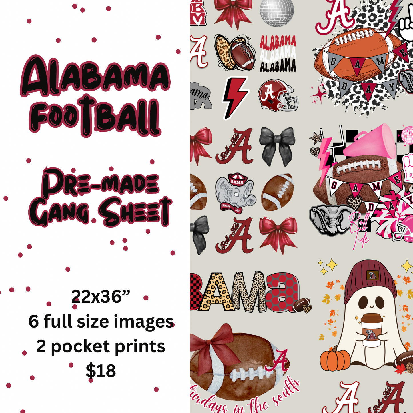 Alabama Football Pre-Made Gang Sheet