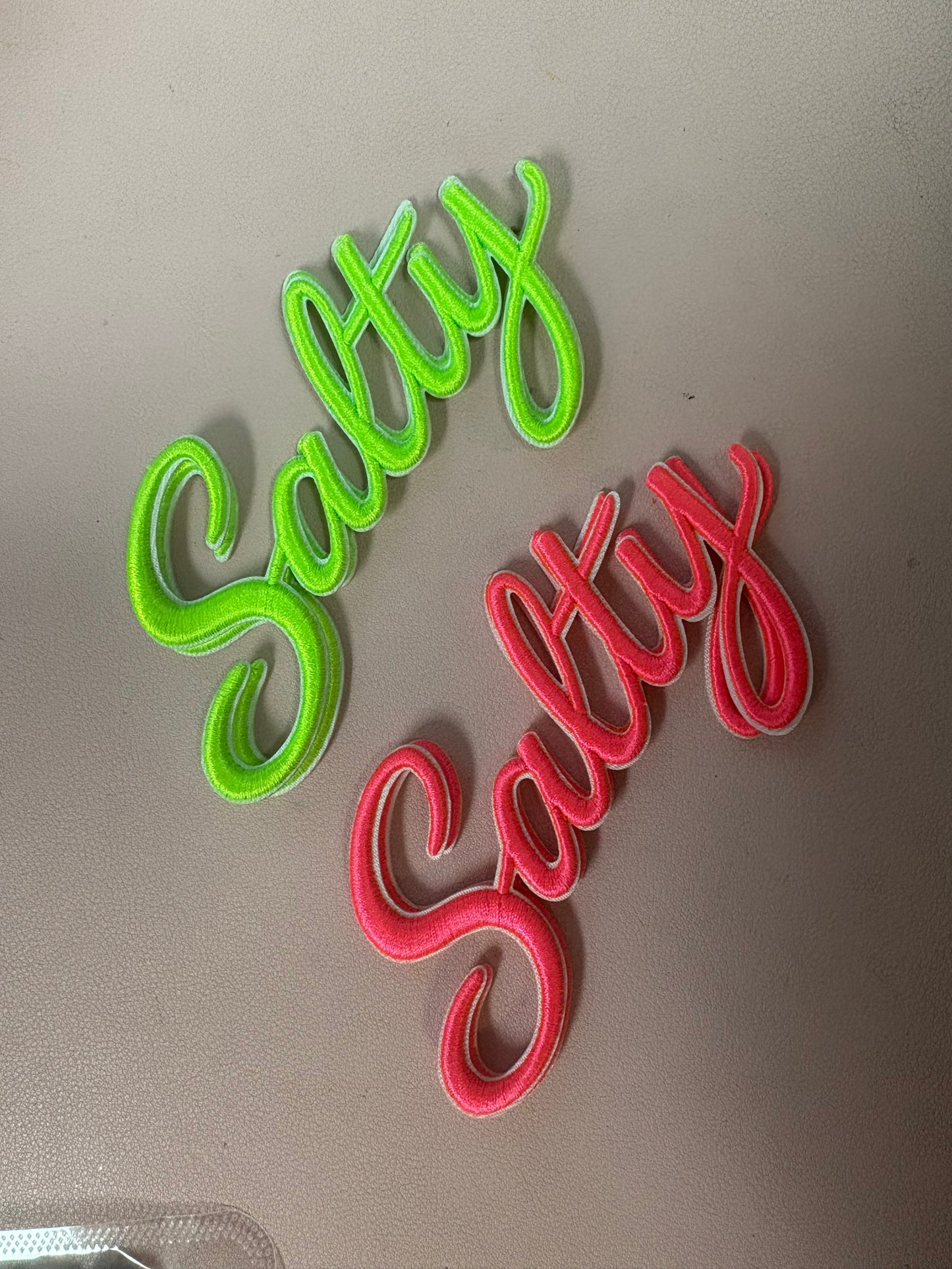 “Salty” cursive script hat patch