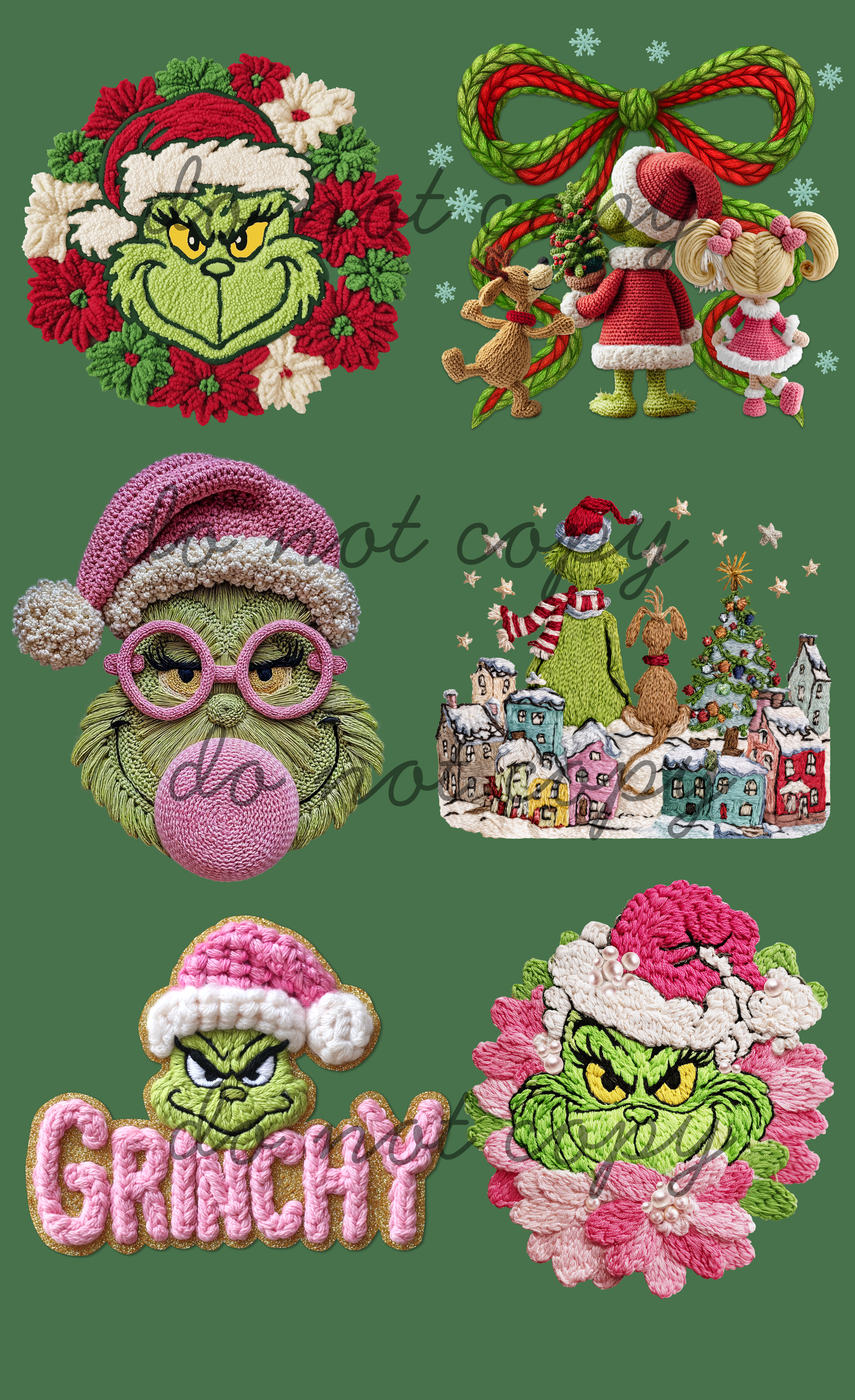 Green Guy Faux Yarn Christmas Pre-Made Gang Sheet