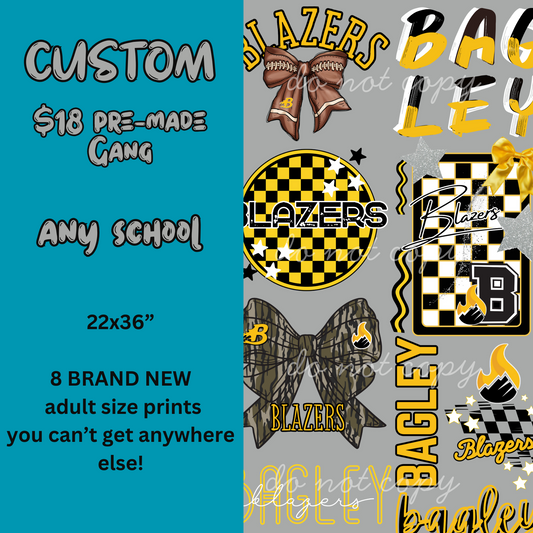 Custom Local Schools Pre-Made Gang Sheet