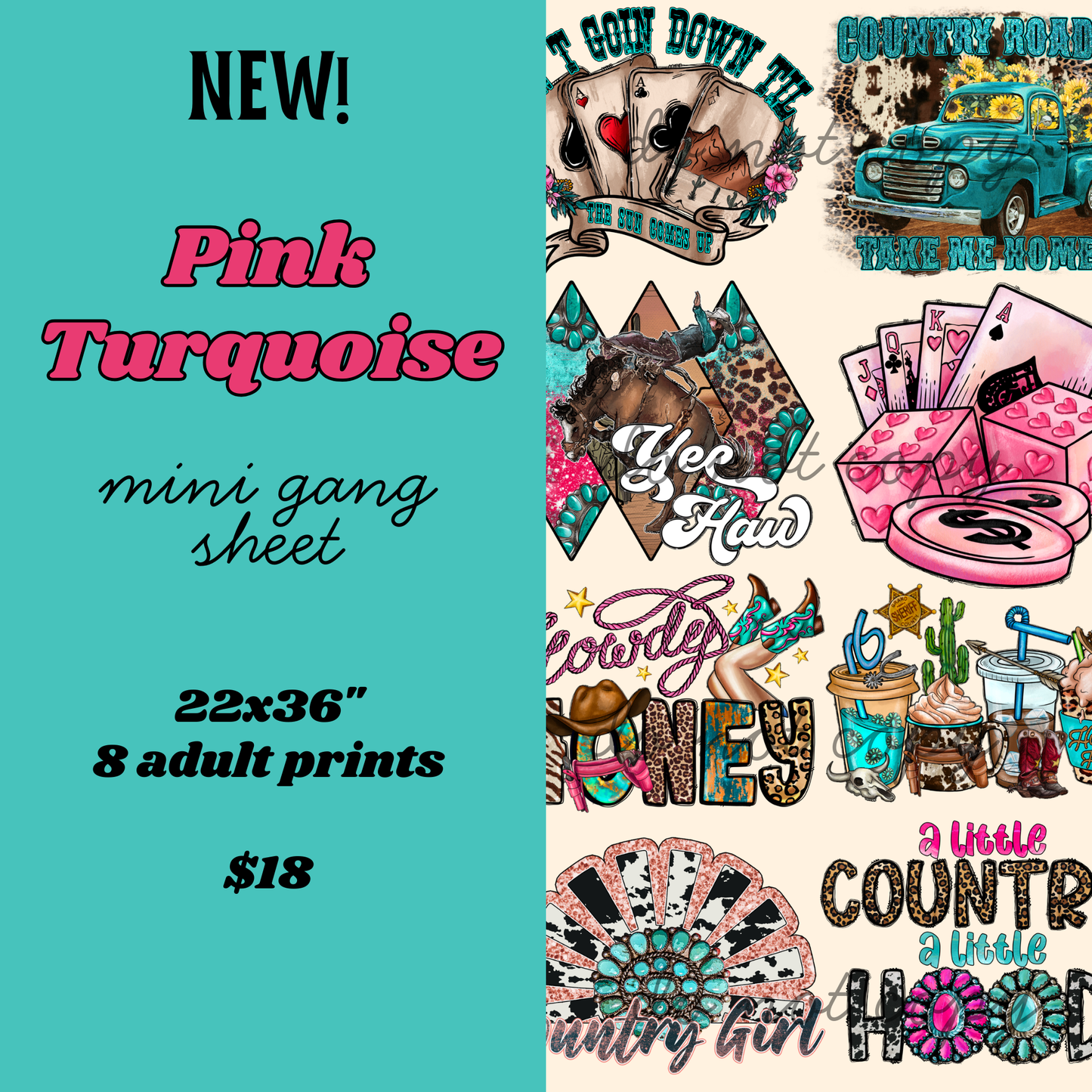Pink Turquoise Mini Gang Sheet