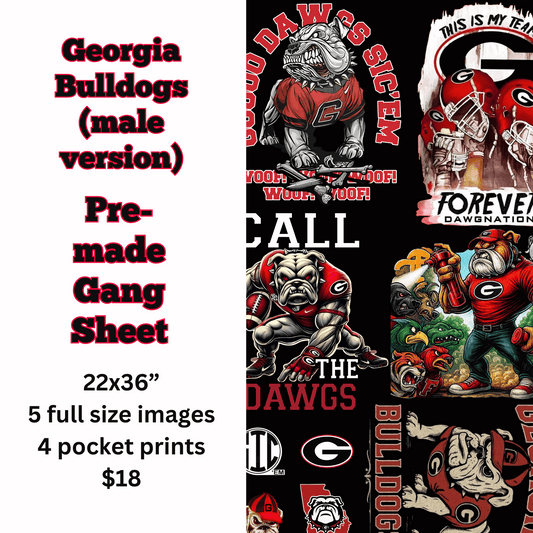Georgia Bulldogs (Male Version) Pre-Made Gang Sheet