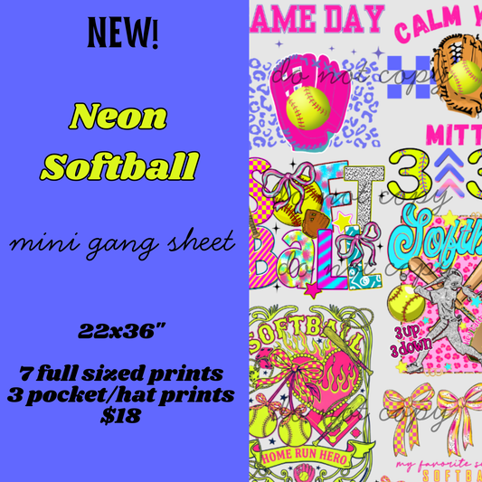 Neon Softball Mini Gang Sheet