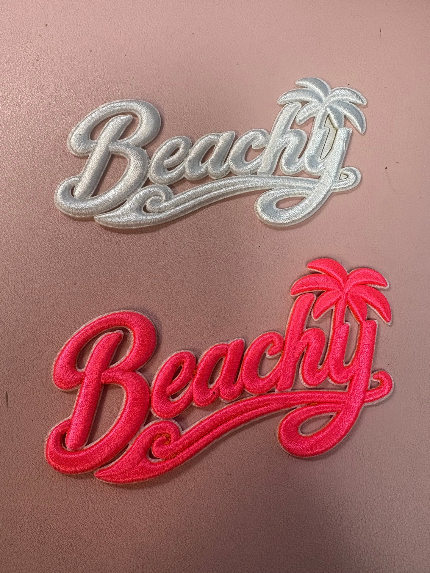 “Beachy” cursive script hat patch
