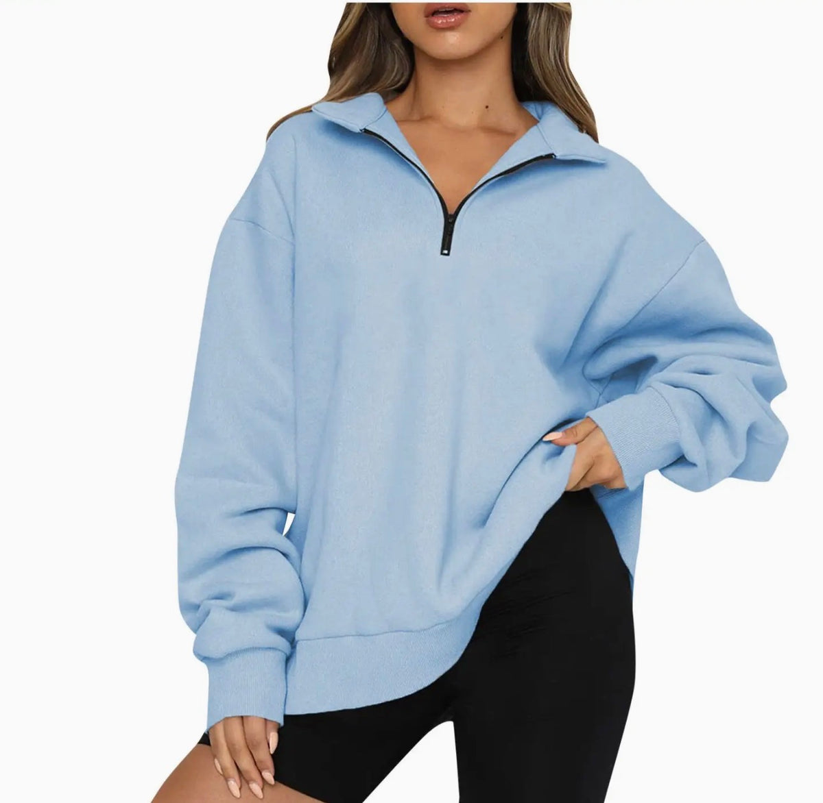 Oversized Quarter Zip Collar Pullover Sweatshirt- PREORDER