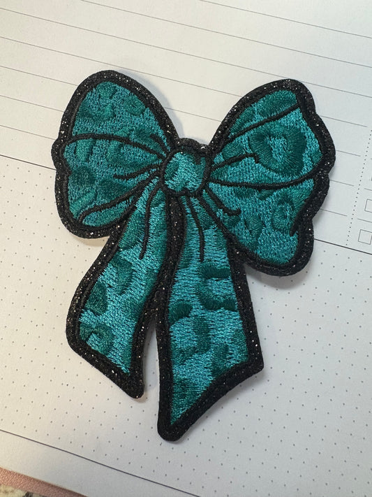 Turquoise Leopard Bow Hat Patch