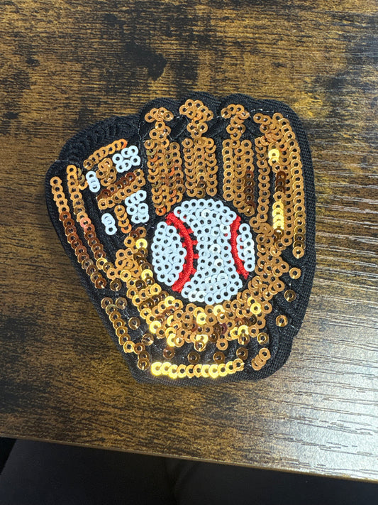 Sequin baseball glove hat patch
