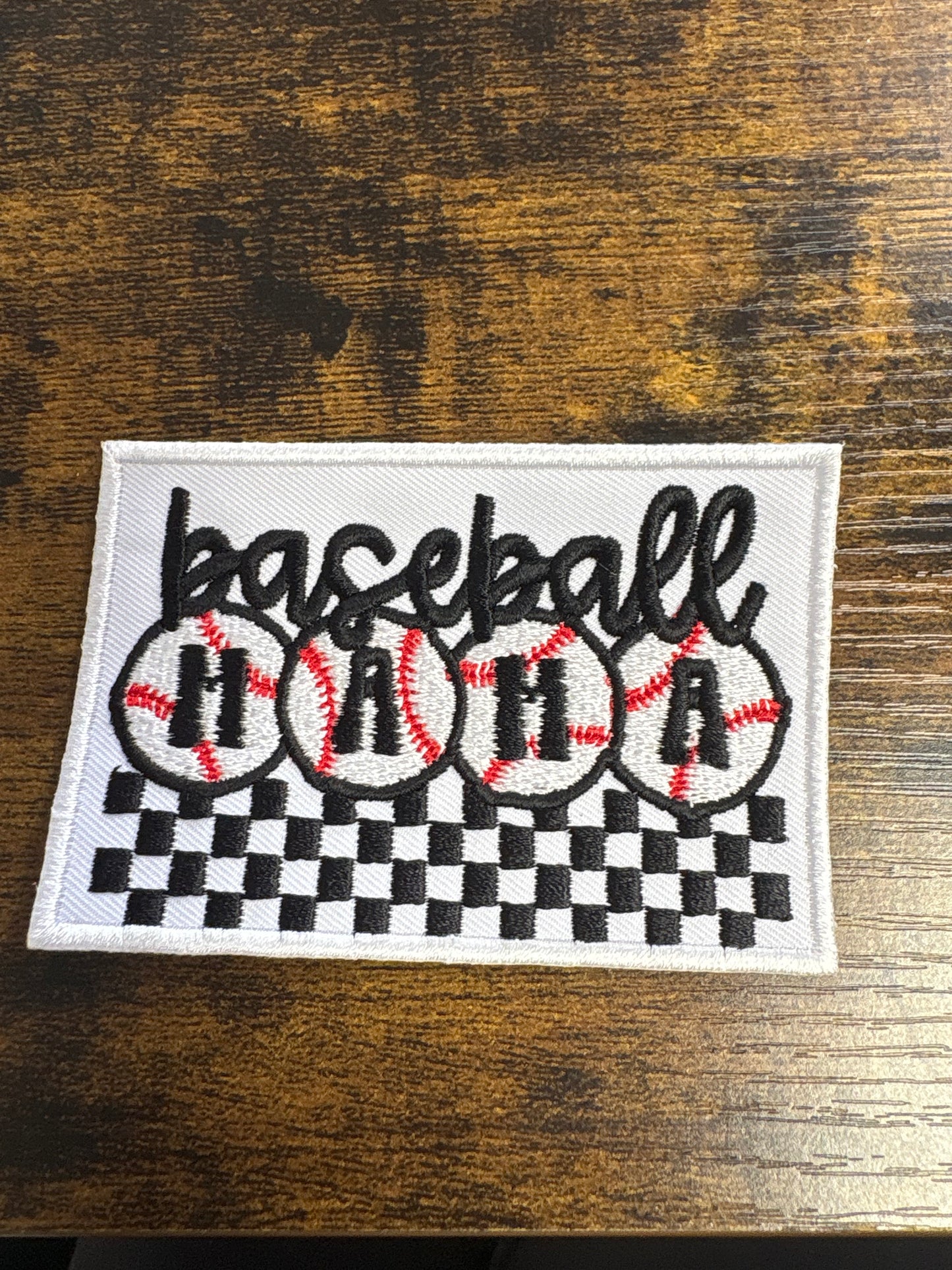 Baseball Mama checkerboard hat patch