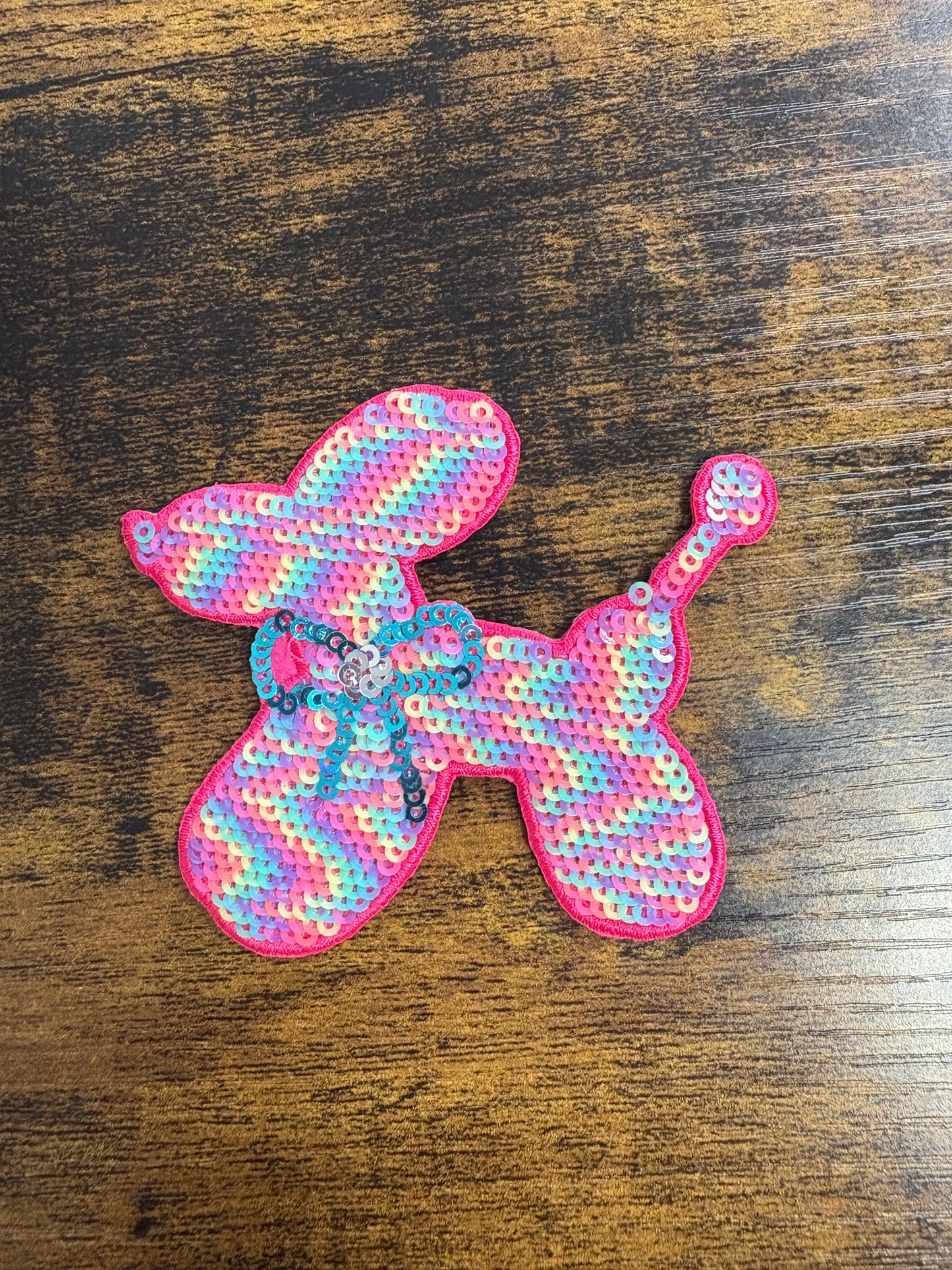 Sequin balloon dog hat patch