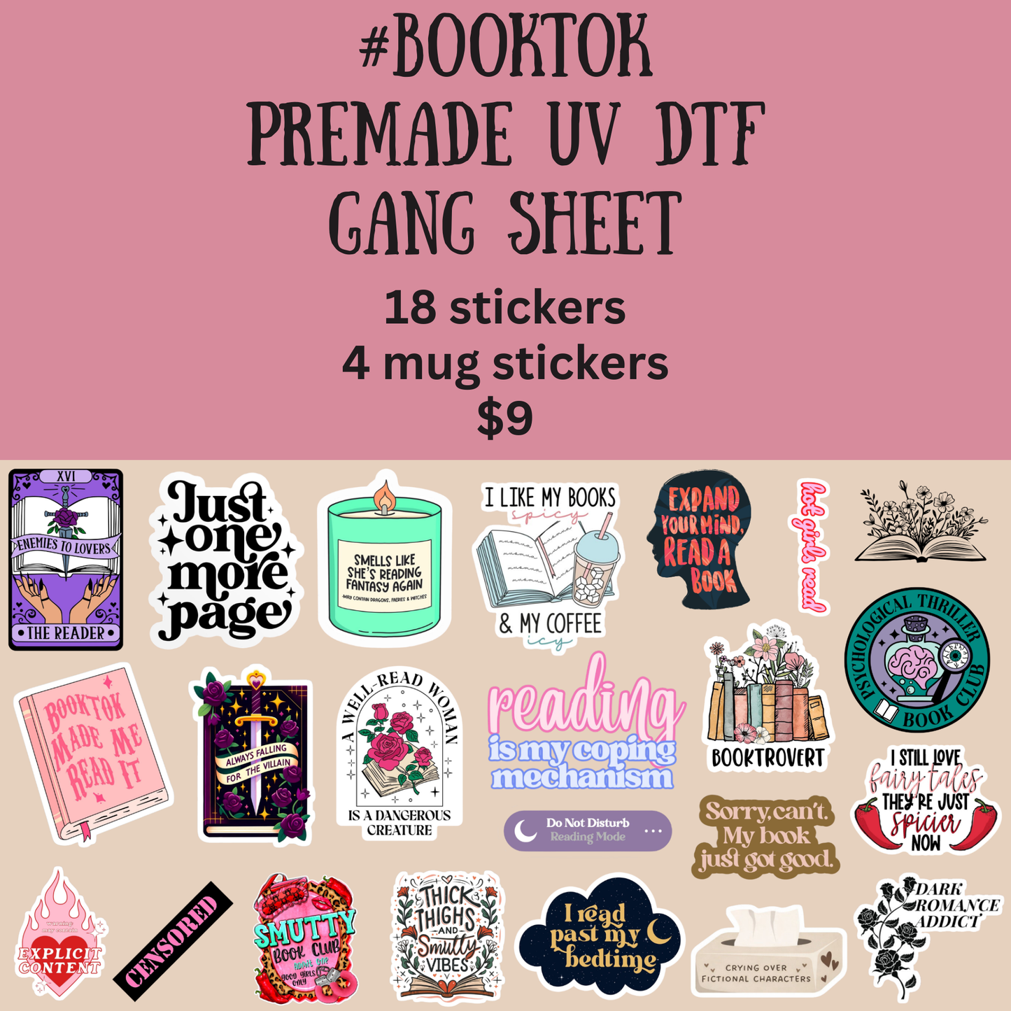 #BOOKTOK UV DTF Gang Sheet