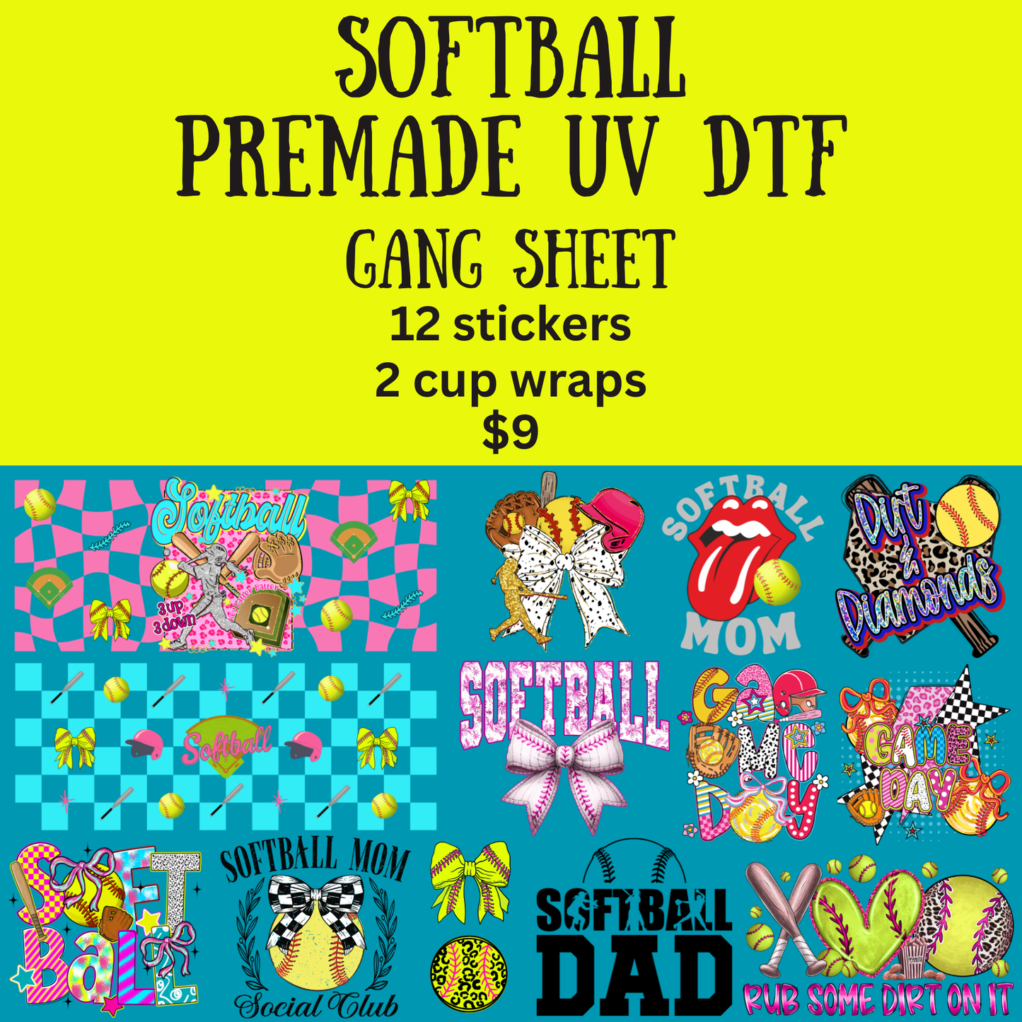 Softball UV DTF Gang Sheet