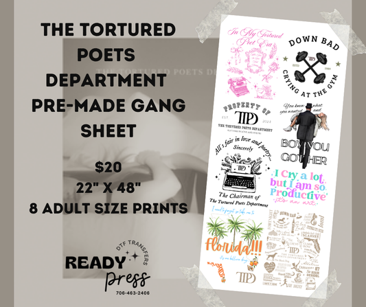 Taylor Swift Tortured Poets Pre-made Gang Sheet