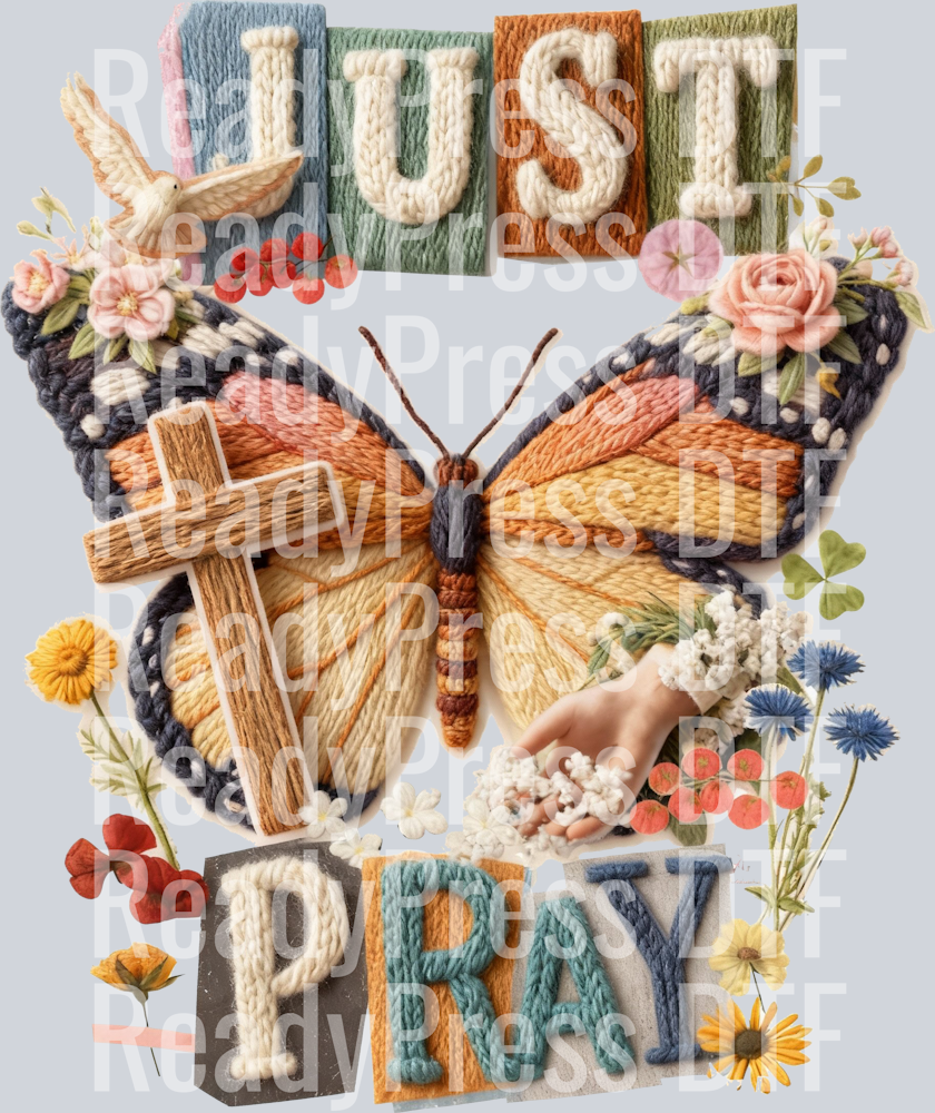 Just Pray Butterfly faux embroidery